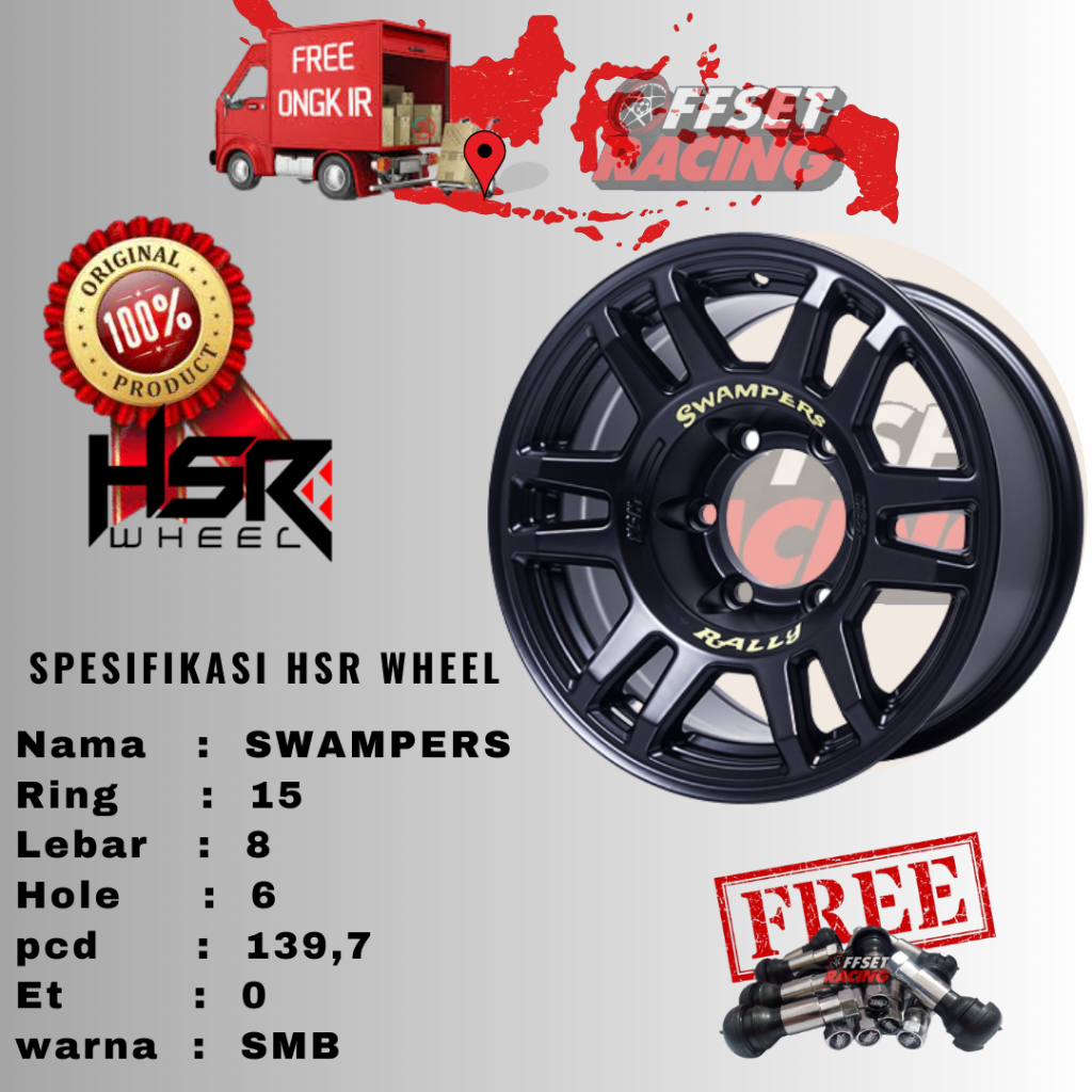 Velg mobil offroad R15 Lubang 6 Hardtop, Hilux Double, Land Cruiser, Prado Dmax, Panther New