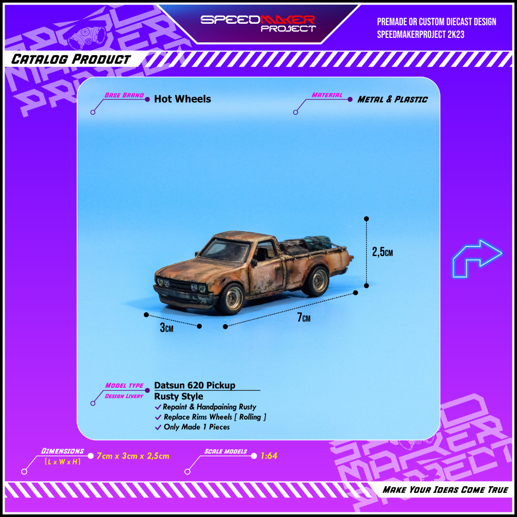 Hot Wheels Custom Datsun 620 Pickup Rusty Diecast Miniatur Replika Mobil Bak 1:64