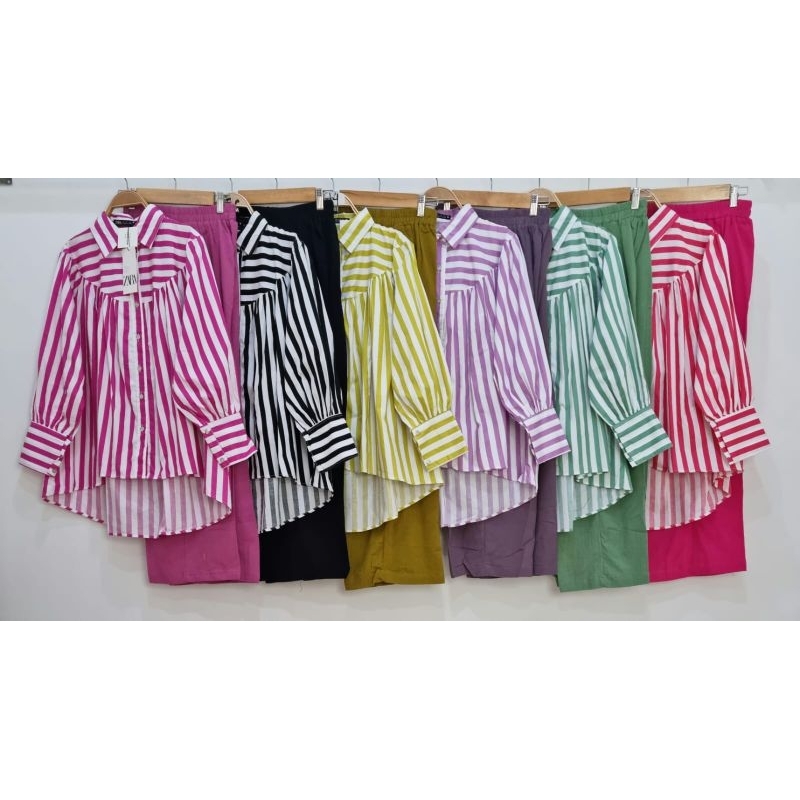 Zara gadis//35329//One set ZARA//Setelan celana salur Zara//One set busui//Set wanita kekinian//Sete