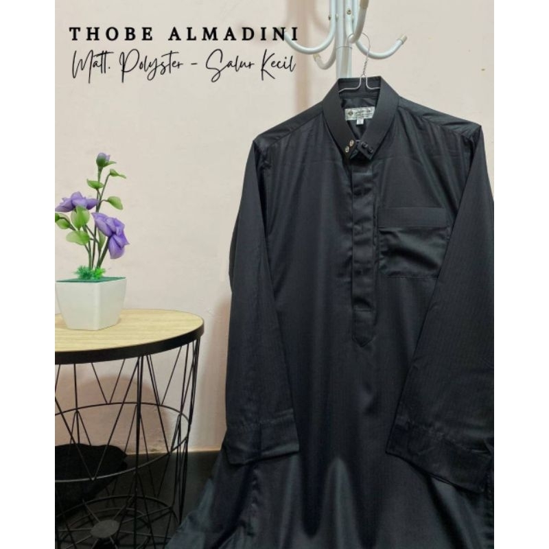 Jubah Thobe Almadini Polister Salur Hitam Dewasa