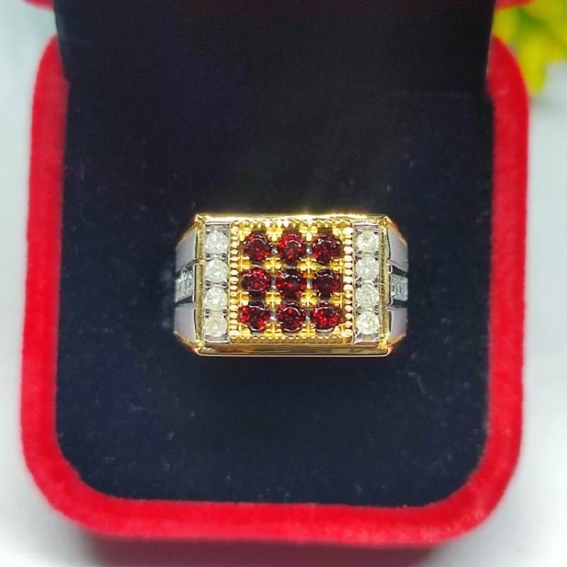 cincin peria ikat perak atas nya batu Garnet samping berlian Eropah asli