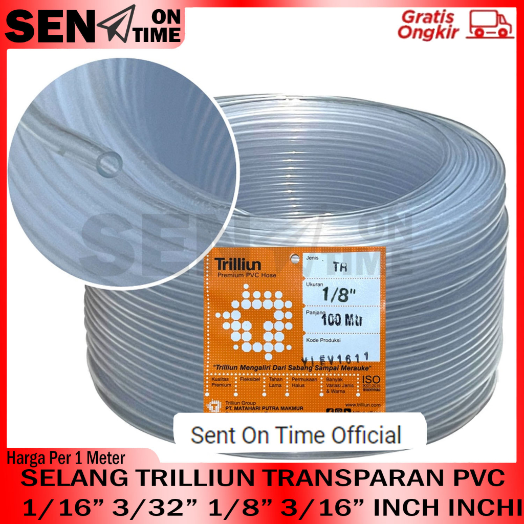 SELANG TRILLIUN 1/16" 3/32" 1/8" 3/16"IN SLANG TRANSPARAN AIR POLOS SELLANG AER PVC HOSE PLASTIK PEL