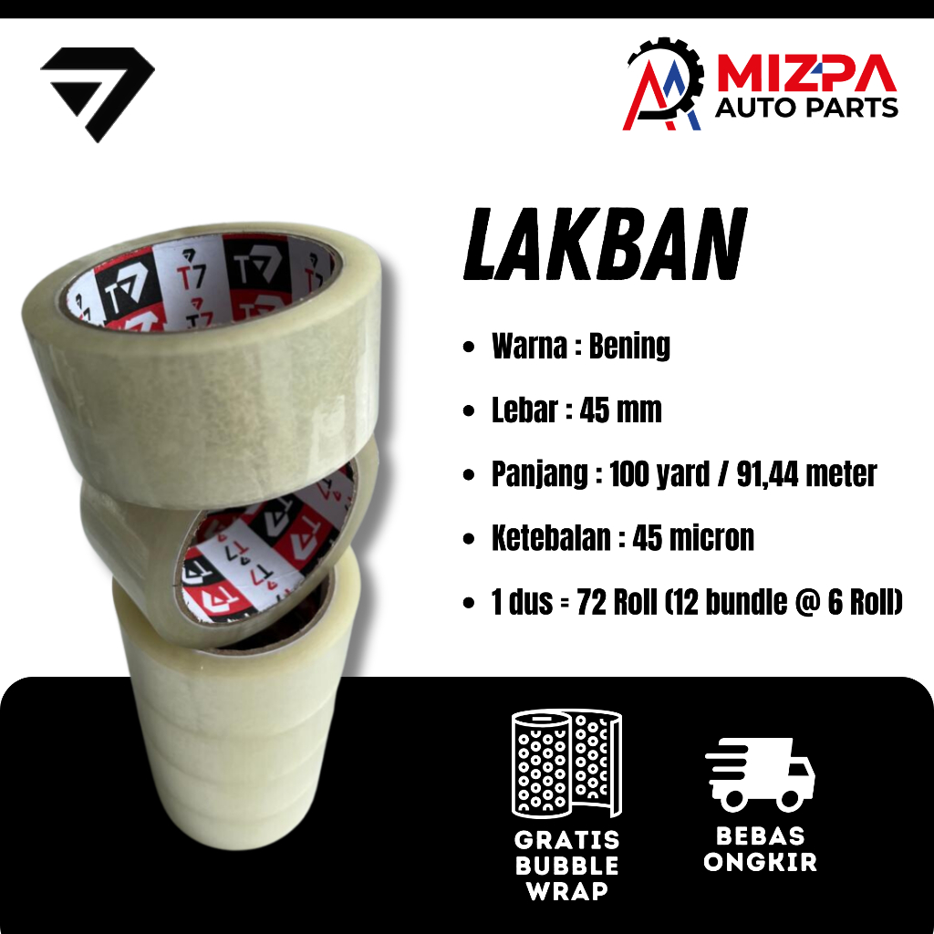 

T7 Lakban Bening 45mm 45 mm 100 Yard 45 Mikron Berkualitas