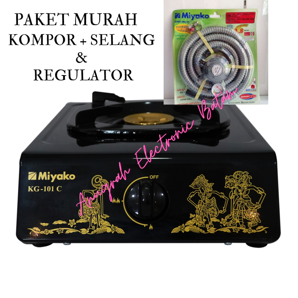 KOMPOR GAS 1 SET PAKET SELANG REGULATOR KOMPOR GAS 1 TUNGKU MIYAKO BATAM