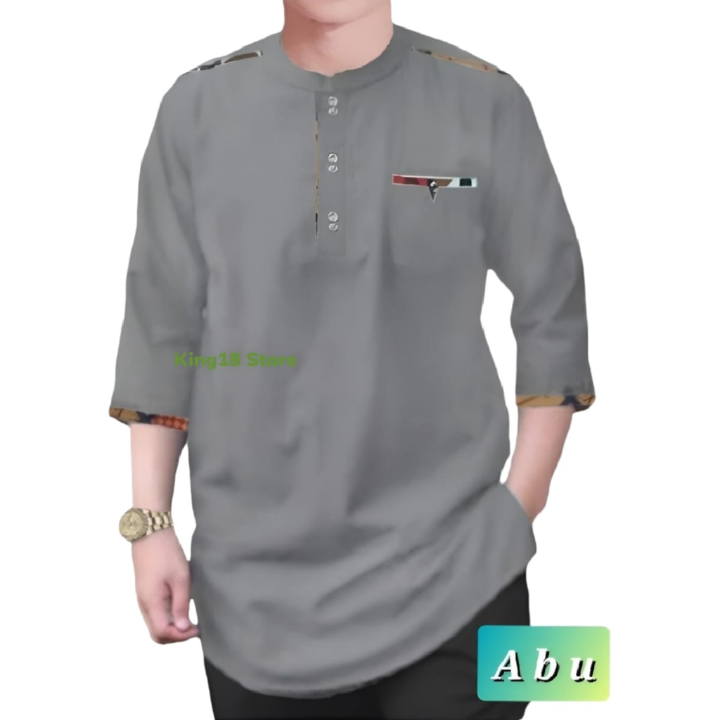 Koko Pria Lengan 3/4 Kurta King Basic Casual Formal List Motif Songket Batik Katun Toyobo Premium