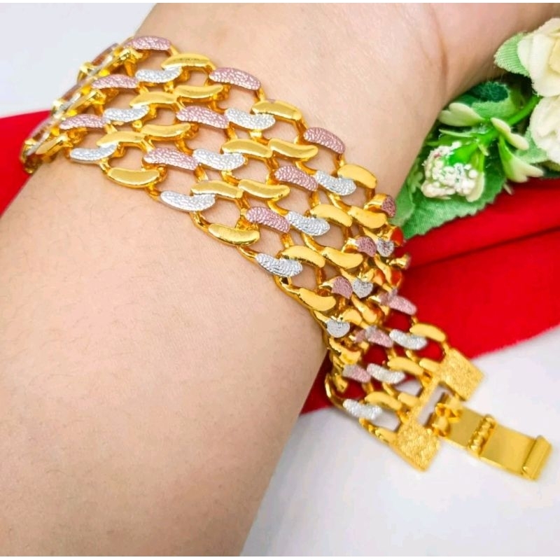 Gelang Rantai Kombinasi Warna Lapis Emas Hongkong