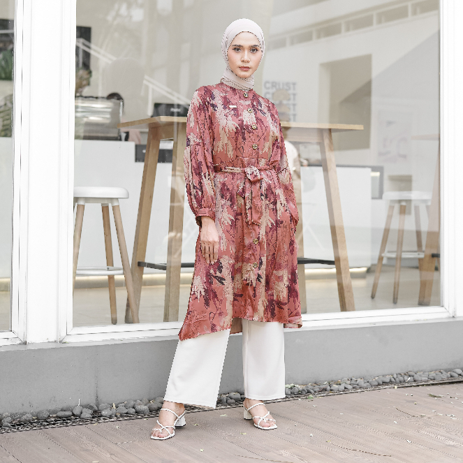 NEMOKITS Tunik Laila - Tunik Motif Bunga Armani Silk Premium Maxi Dress Busui Friendly Pakaian Musli