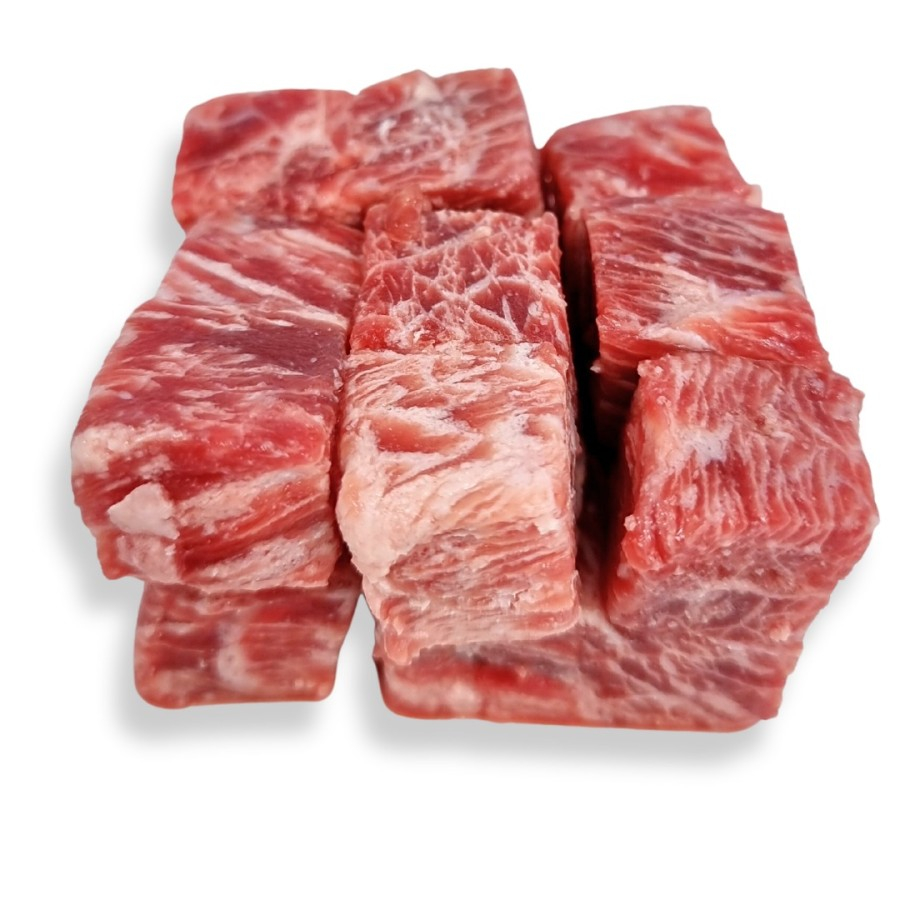 

Saikoro Beef Wagyu Meltik Cubes Steak 2cm×2cm pack 250gr