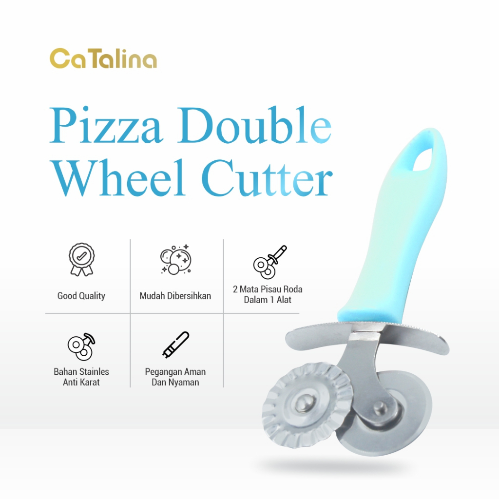 Pisau pemotong pizza double wheel cutter pisau adonan kue peralatan masak blue