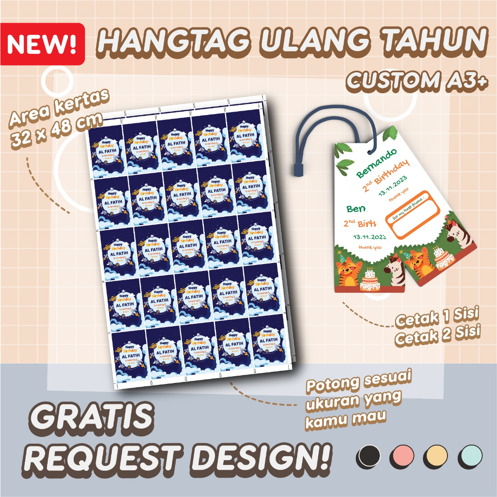 

Hang Tag Ulang Tahun Anak Custom A3 Tag Label Souvenir Bingkisan Snack Free Design