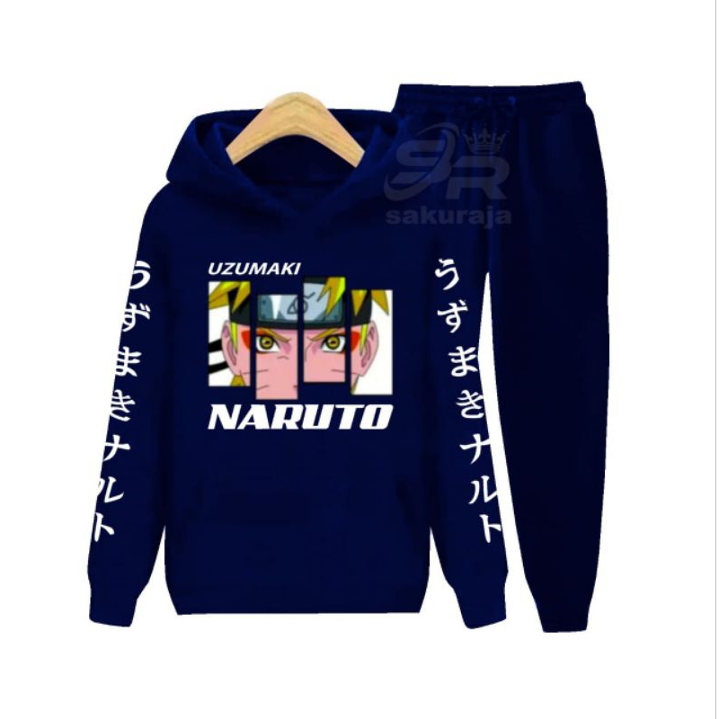 setelan jaket Hoodie anak gambar uzumaki naruto umur 2-17 tahun