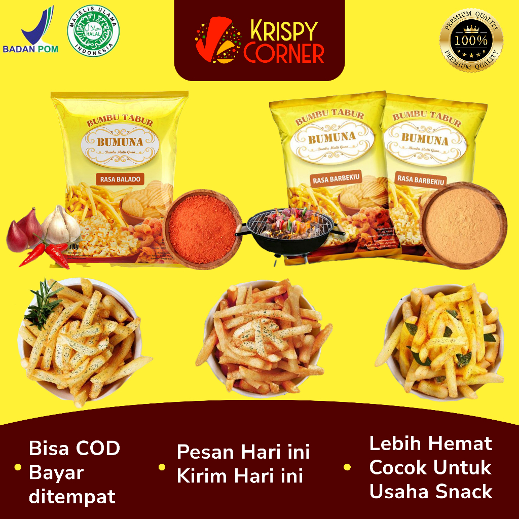 

Bumbu Tabur Bumuna Aneka Rasa 1Kg / Bubuk Tabur Kentang Goreng Rasa Balado