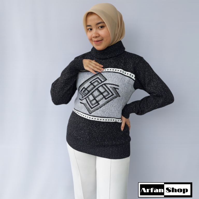 Sweater Rajut Leher Tinggi Tebal Switer Knit Turtleneck Atasan Rajutan Baju Hangat Pria Wanita