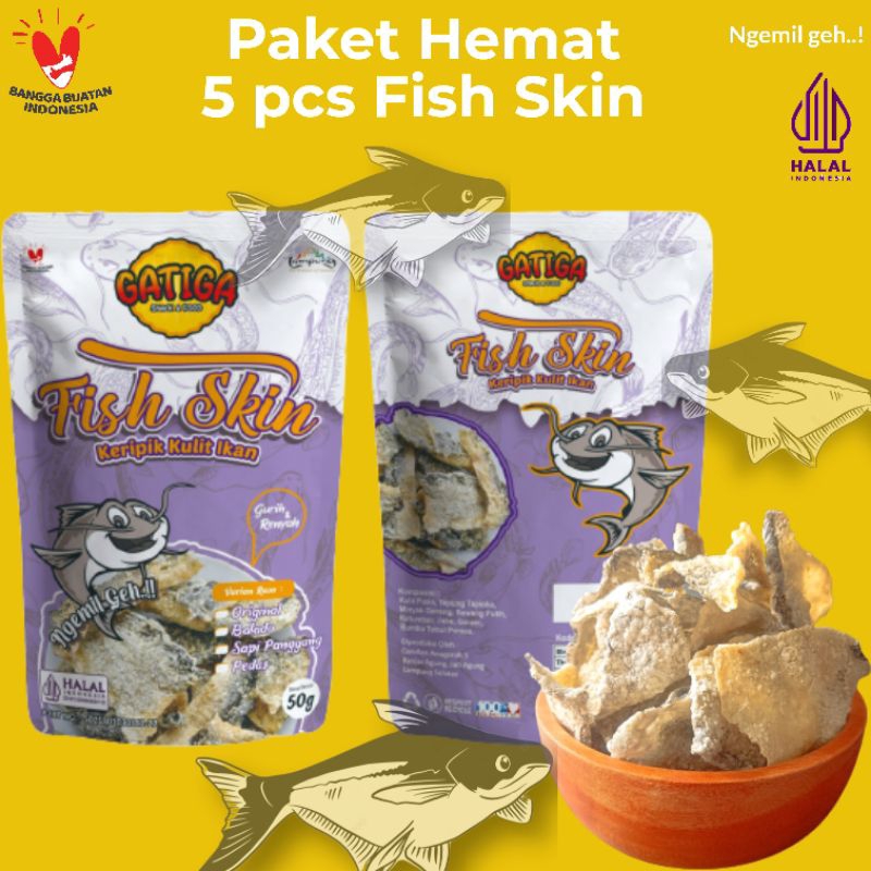 

Paket Hemat 5 pcs Fish Skin Chips Gatiga Snack - Keripik Kulit Ikan Patin Lampung Renyah Gurih Enak Murah