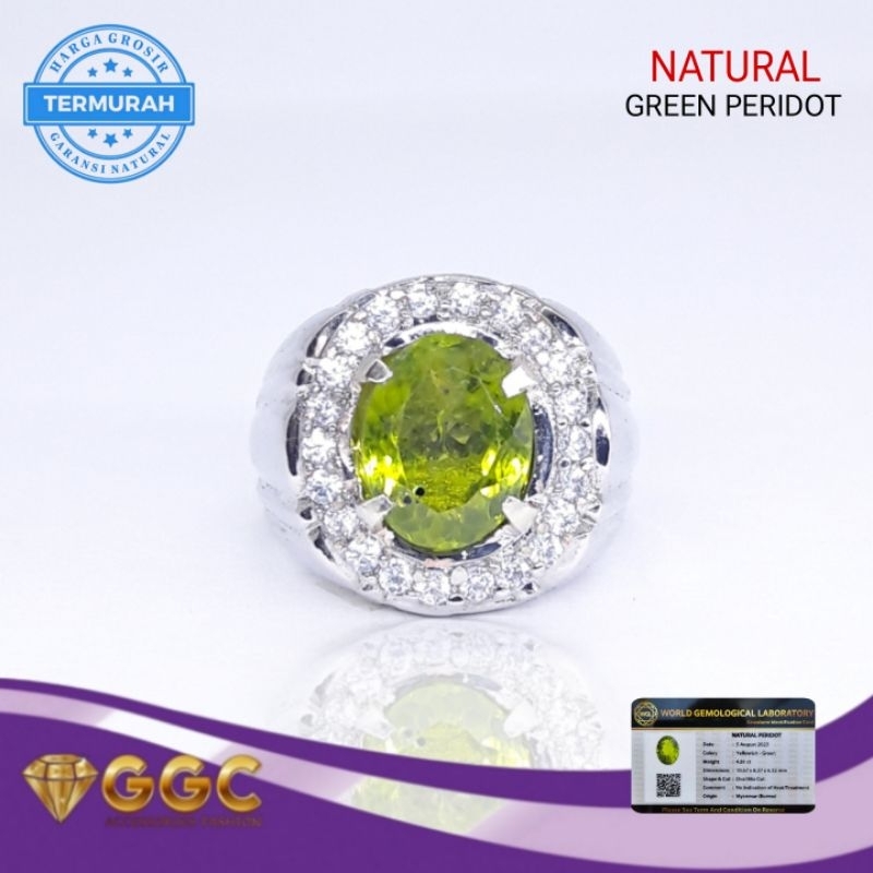 Permata Green Peridot Cincin Asli Batu Plus Memo