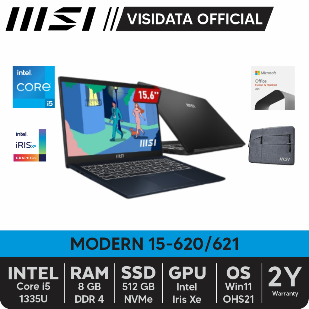 MSI Modern 15-620 Intel i5-1335U 8GB 512GB IrisXe 15.6"FHD OHS W11