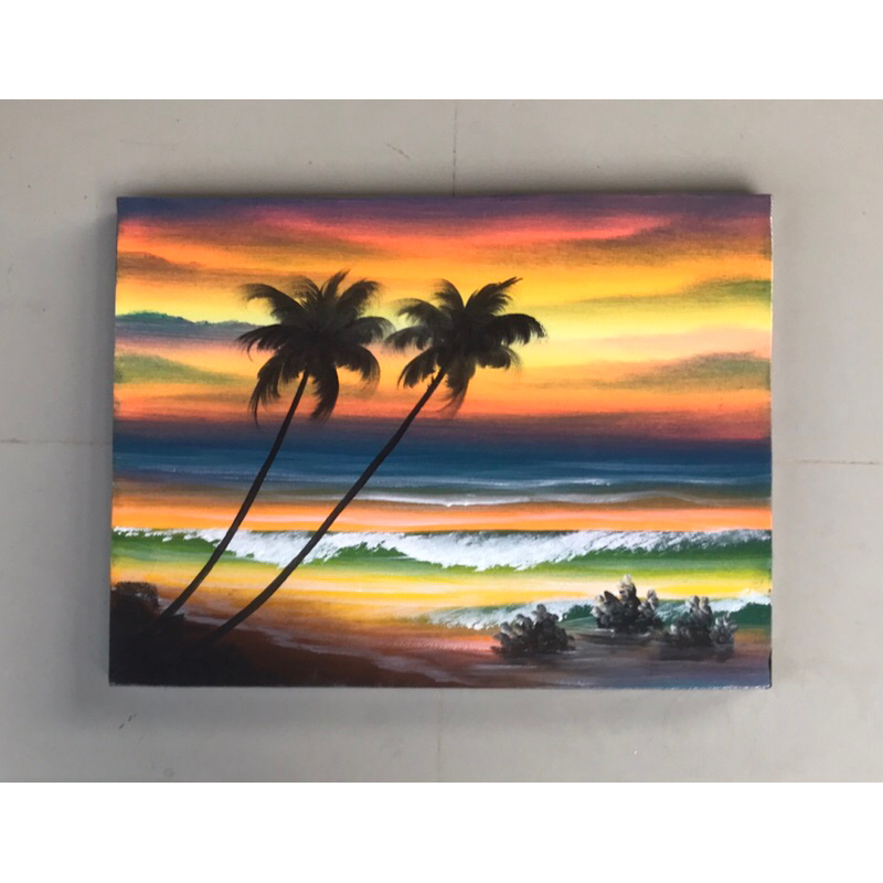 Lukisan Pemandangan Pemandangan Pantai Dan Ombak, Ukuran 30 x 40 cm, Lukisan Kanvas, Hiasan Dinding