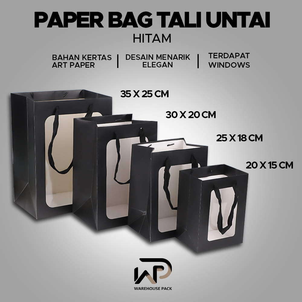 

Paper Bag Tali Untai Hitam Kraft | Paper Bag Kado Warna Hitam Kraft | PaperBag Mika Hampers Souvenir Ulang Tahun | Tas Belanja Warna Hitam Kraft | Tas Kado Souvenir