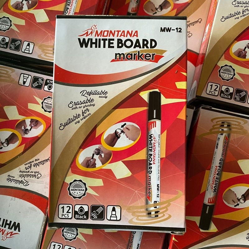 

(12pcs)spidol montana white board hitam