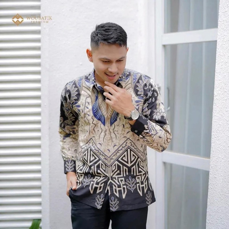 kemeja batik slimfit anak muda lengan panjang berlapis furing