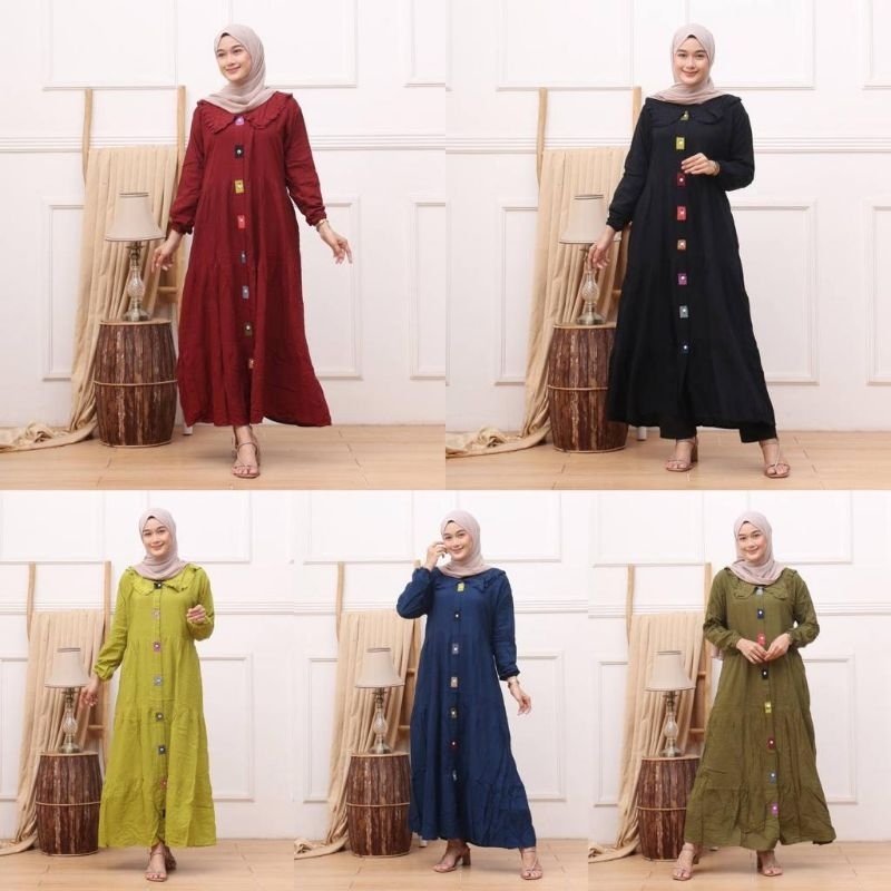 MIDI DRESS JUMBO LD 120 GAMIS KANCING PELANGI TERLARIS KEKINIAN MIDI DRESS TERBARU GAMIS OUTER JUMBO