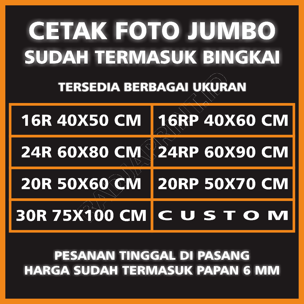 Cetak Foto Bingkai Besar 30R 75x100 CM 24RP 24R 20RP 20R 16RP 16R Custom Ukuran Media Papan MDF 6 MM