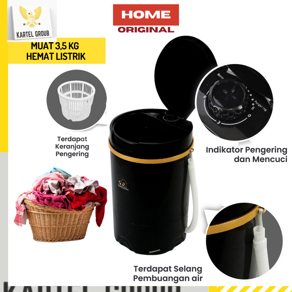 Washing Machine Mini Mesin Cuci Portable dan Pengering Kapasitas 3,5kg