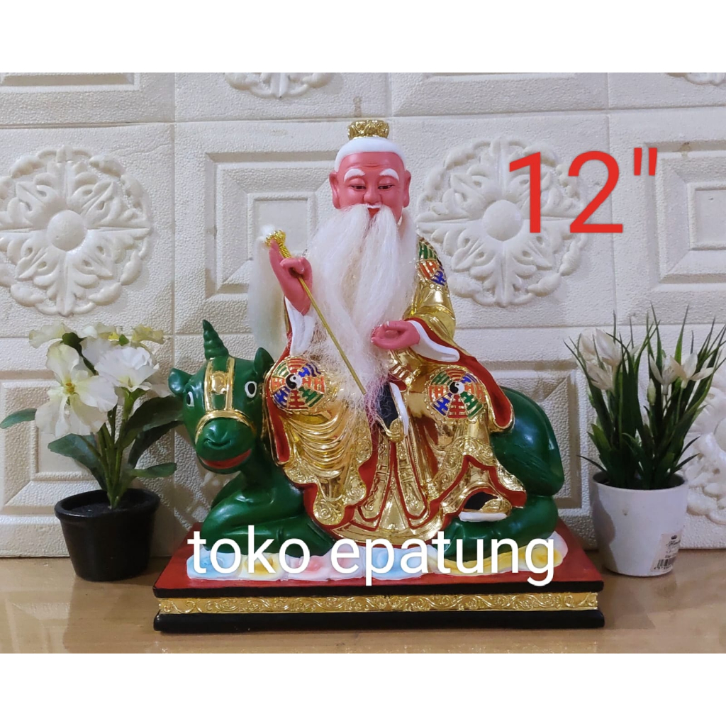 patung dewa thai shang / thai siong -kerbau - kayu - 12 inch - s