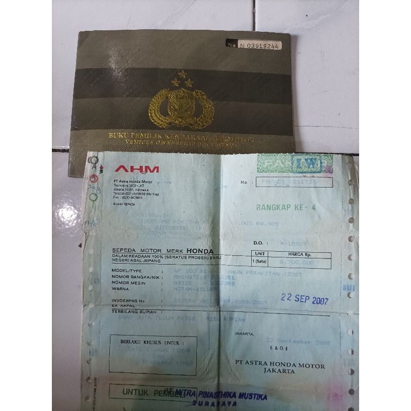 BPKB Asli Honda Supra fit 2007