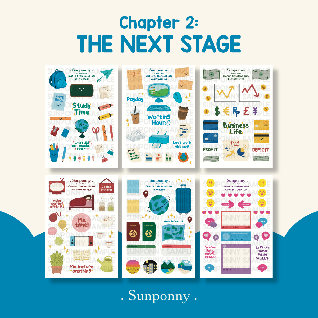 

SUNPONNY The Next Stage Deco Planner Sticker (Study Time, Working Hour, Business Life, Focus on Myself, Traveling, Content Creator)