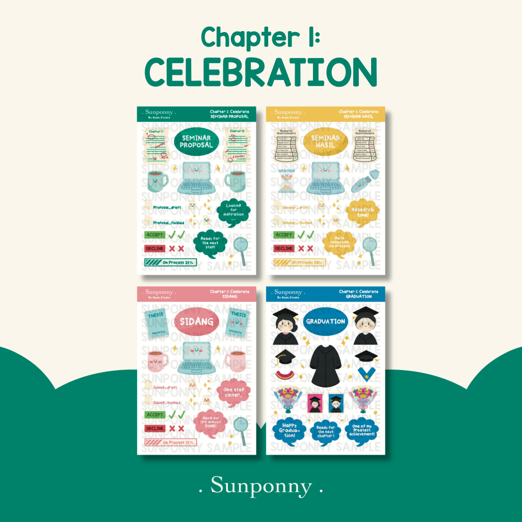 

SUNPONNY Celebration Deco Planner Sticker (Seminar Proposal, Seminar Hasil, Sidang, Graduation)