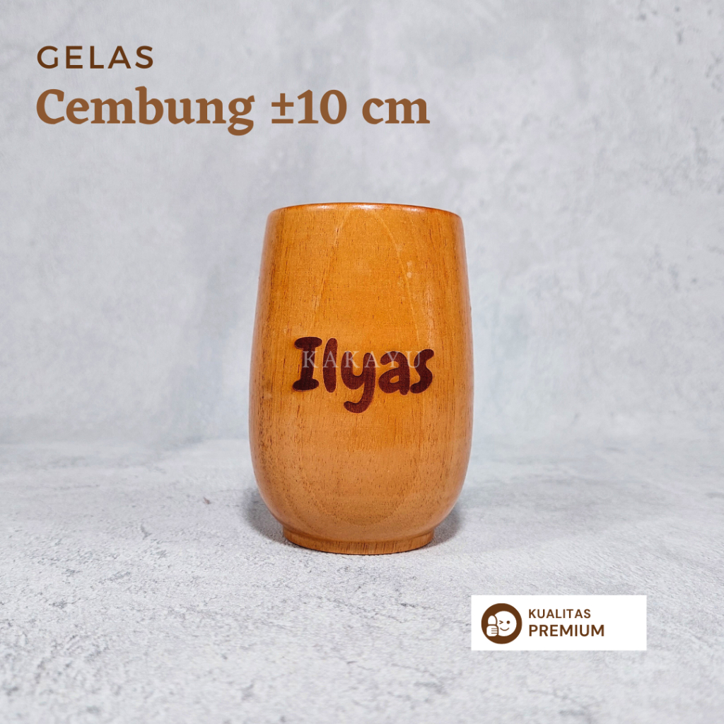 Gelas Kayu Cembung / Custom Nama Gelas Kayu Ukir / Gelas Kayu Estetik