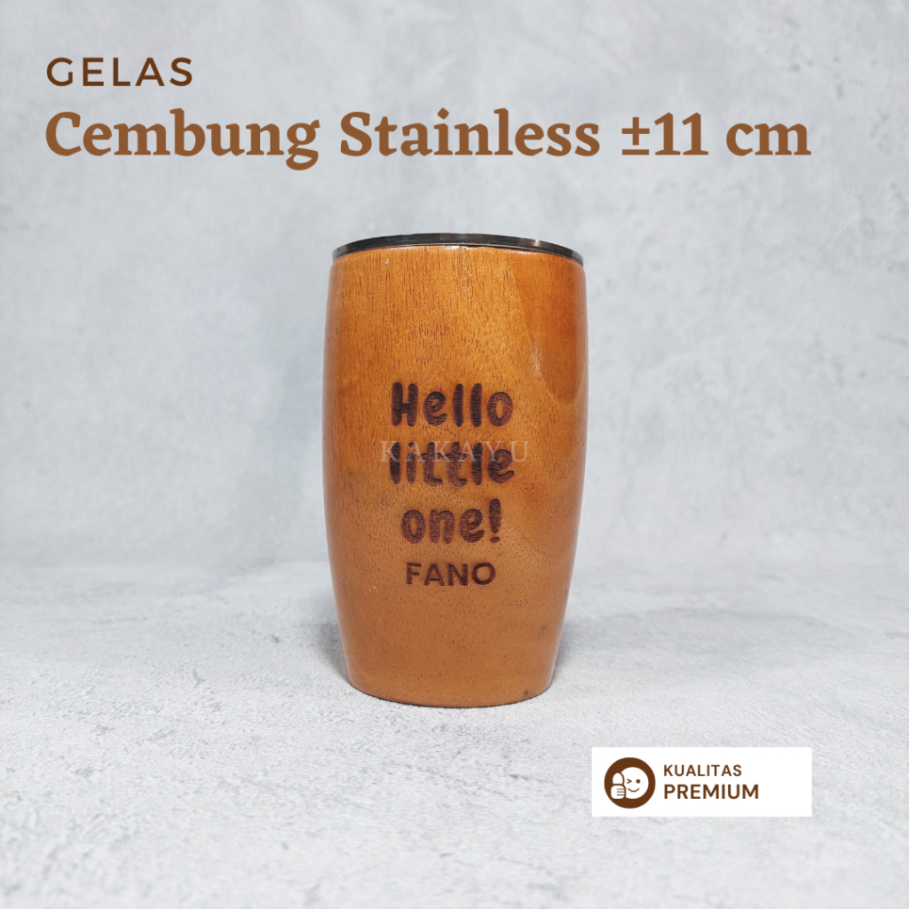 Gelas Kayu Cembung Stainless / Custom Nama Gelas Kayu Ukir / Gelas Kayu Estetik