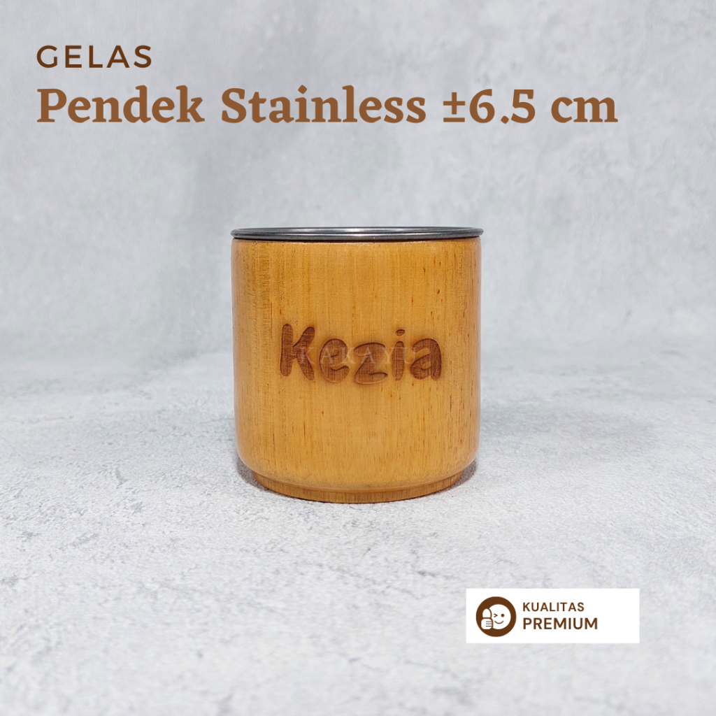 Gelas Kayu Pendek Stainless / Custom Nama Gelas Kayu Ukir / Gelas Kayu Estetik