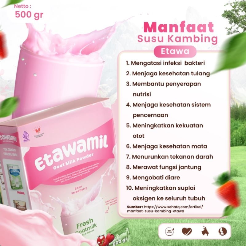 

ETAWAMIL Susu Kambing Etawa Bubuk - Rasa Strawberry Enak Halal BPOM 500 gram