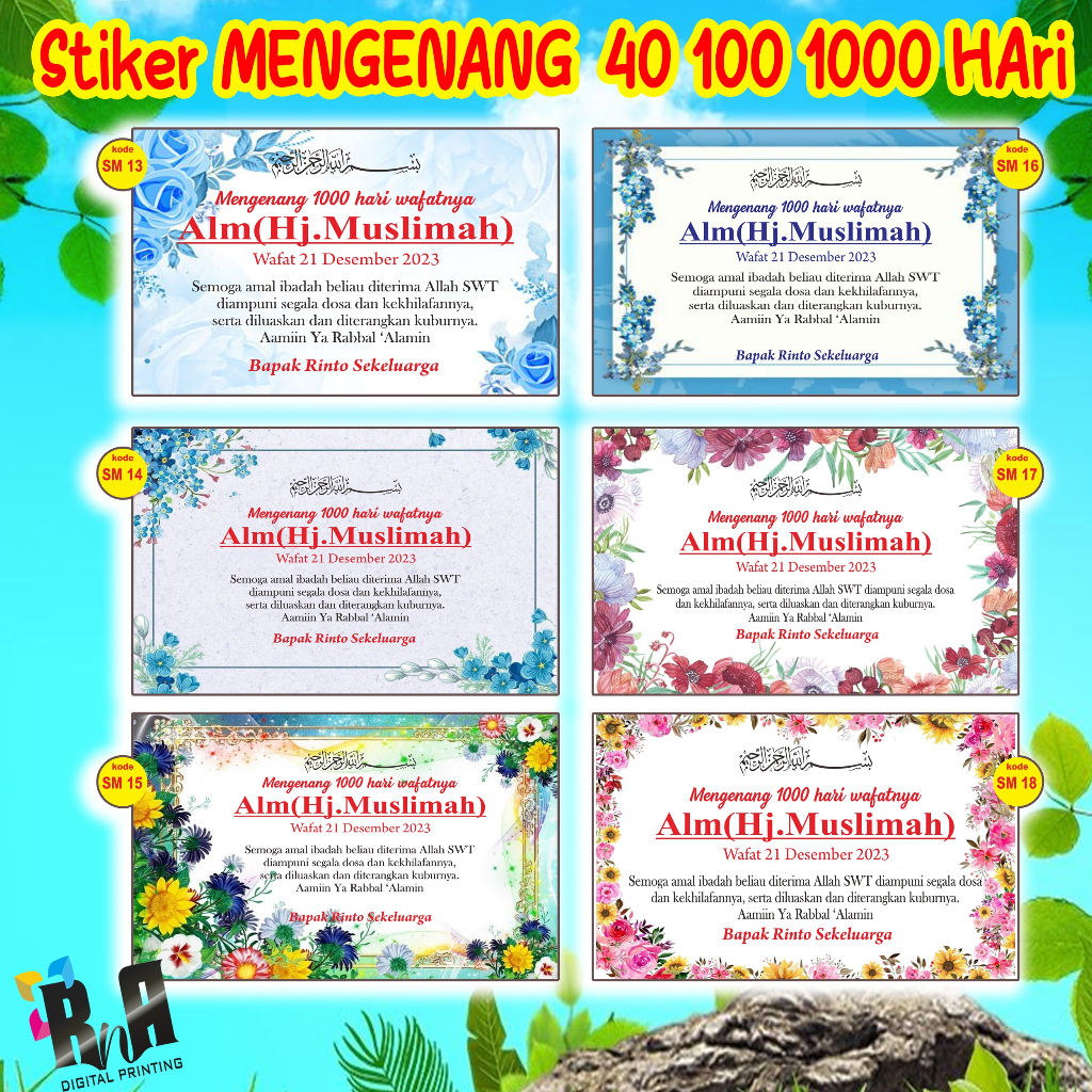 Kartu Ucapan Tahlil Mengenang 40-100-1000 hari / PRINT STIKER KOTAK NASI BERKAT/MENGENANG 40-100-100