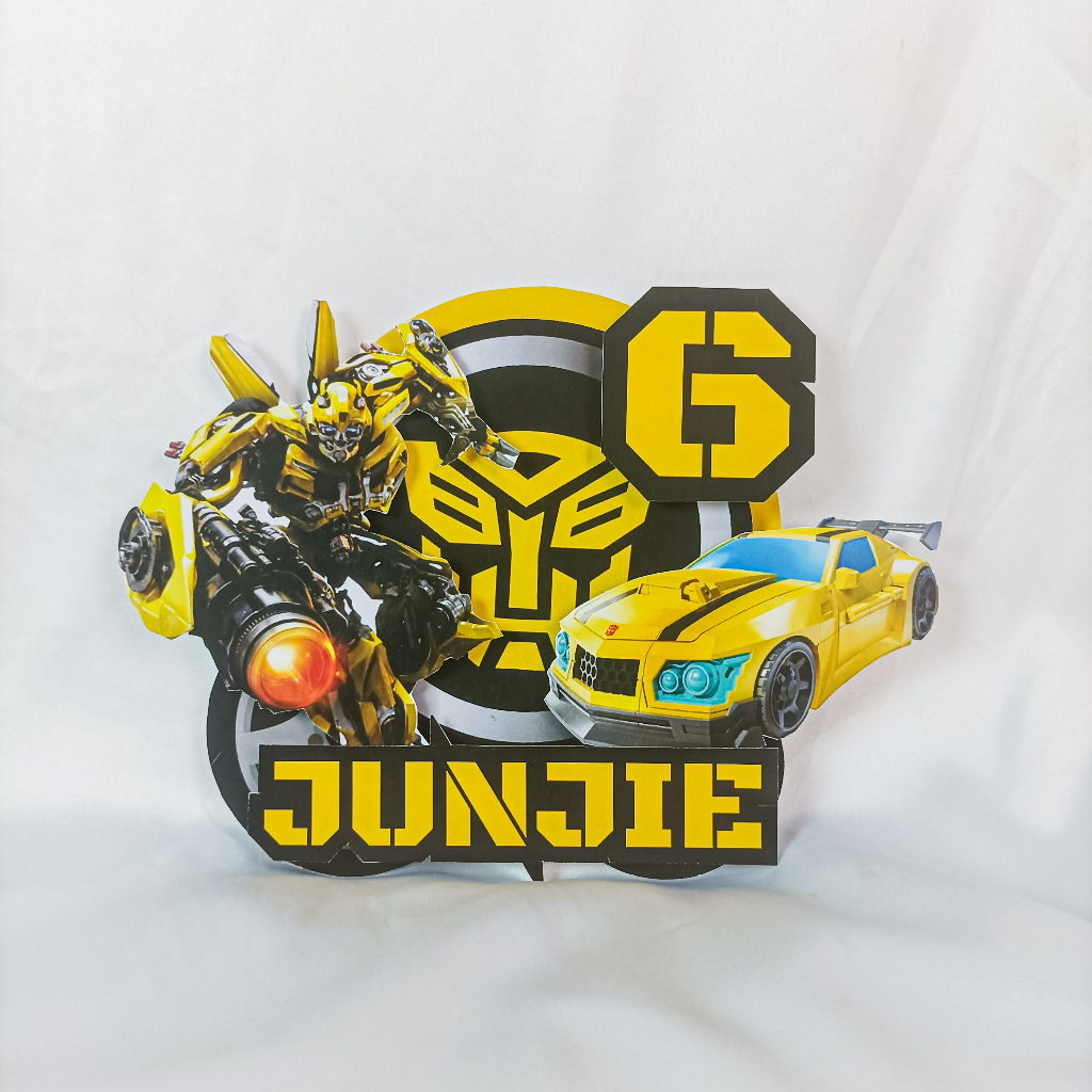

Topper 3D Bumblebee Transformers Hiasan Kue Ulang Tahun - Custom Nama dan Umur - Birthday Cake Topper Decoration