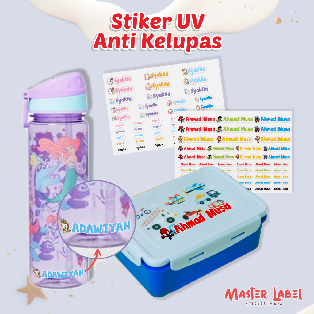 

Stiker UV Karakter anti lepas stiker nama anak untuk barang sticker nama botol tempat makan bisa dicuci