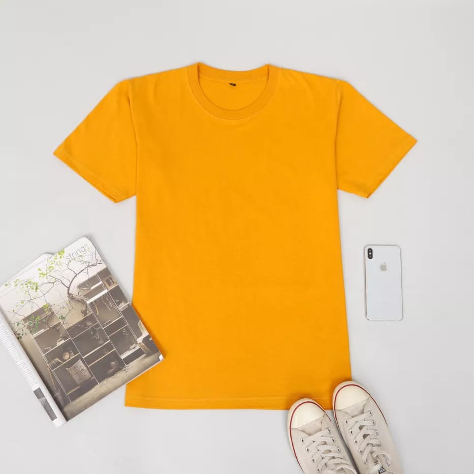 KAOS POLOS PRIA DAN WANITA LENGAN PENDEK KUNING MUSTAD LEHER O-NECK
