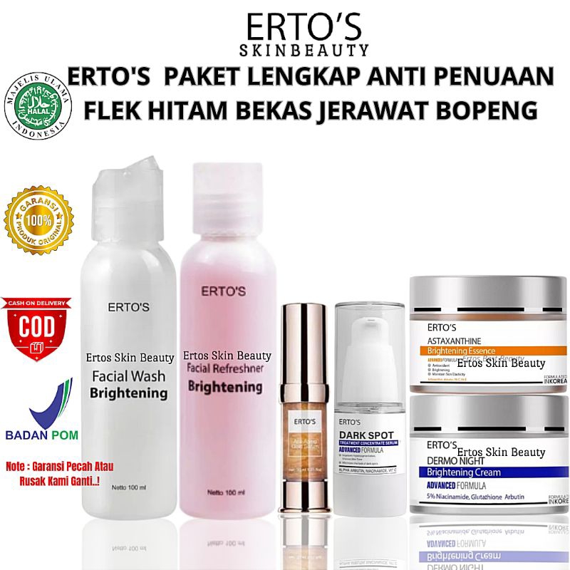 Paket Ertos Whitening Pemutih Wajah Dan Penghilang Flek Hitam Membandel Lengkap  - (Facial wash,Refr