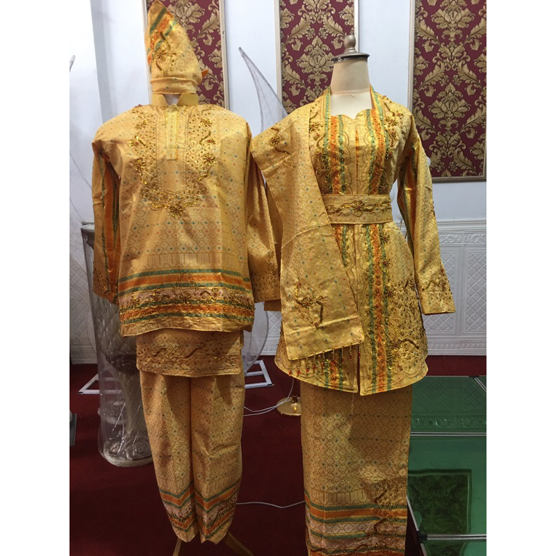 Baju pengantin melayu wanita pria dewasa songket adat melayu couple