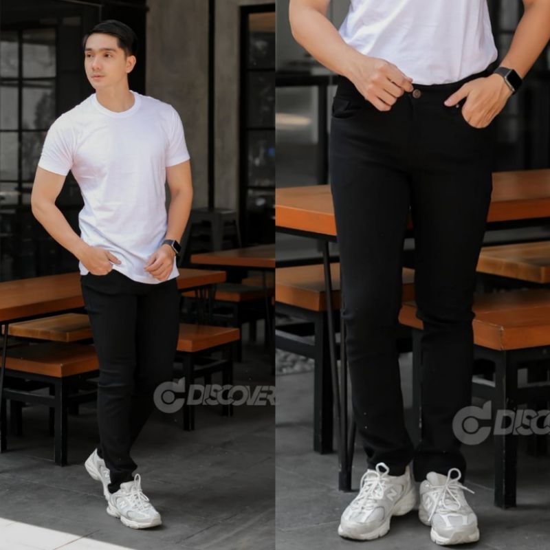 Celana jeans black old pria slim fit jeans jumbo naomi hitam pekat