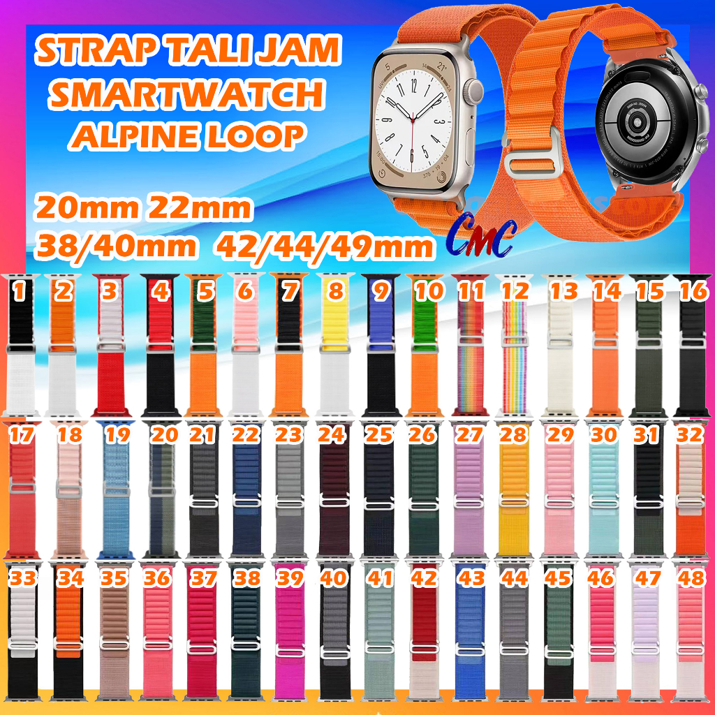 STRAP ALPINE LOOP NYLON Universal  Iwatch Apple Watch Series Ultra Samsung Huawei Xiaomi Tali Jam Tangan Strap Terbaru 20mm 22mm 38/40/41mm 44/45/49mm 20 22 38 40 42 44 45 49 mm Breathable Elastis