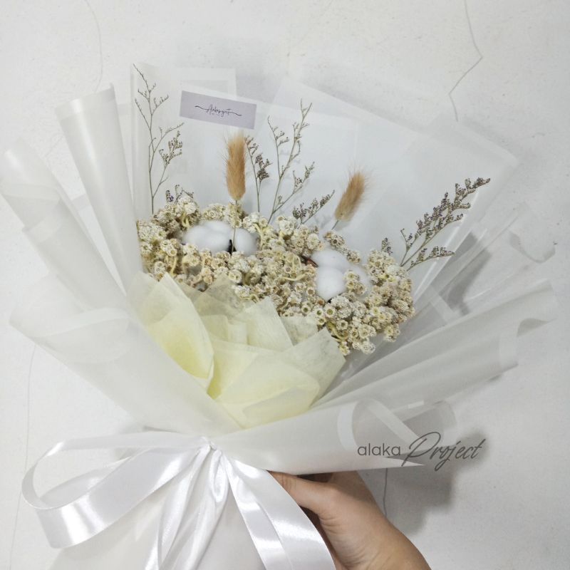 Bucket bunga cotton dried flowers | buket bunga kering aesthetic buket wisuda siang ulangtahun anniv
