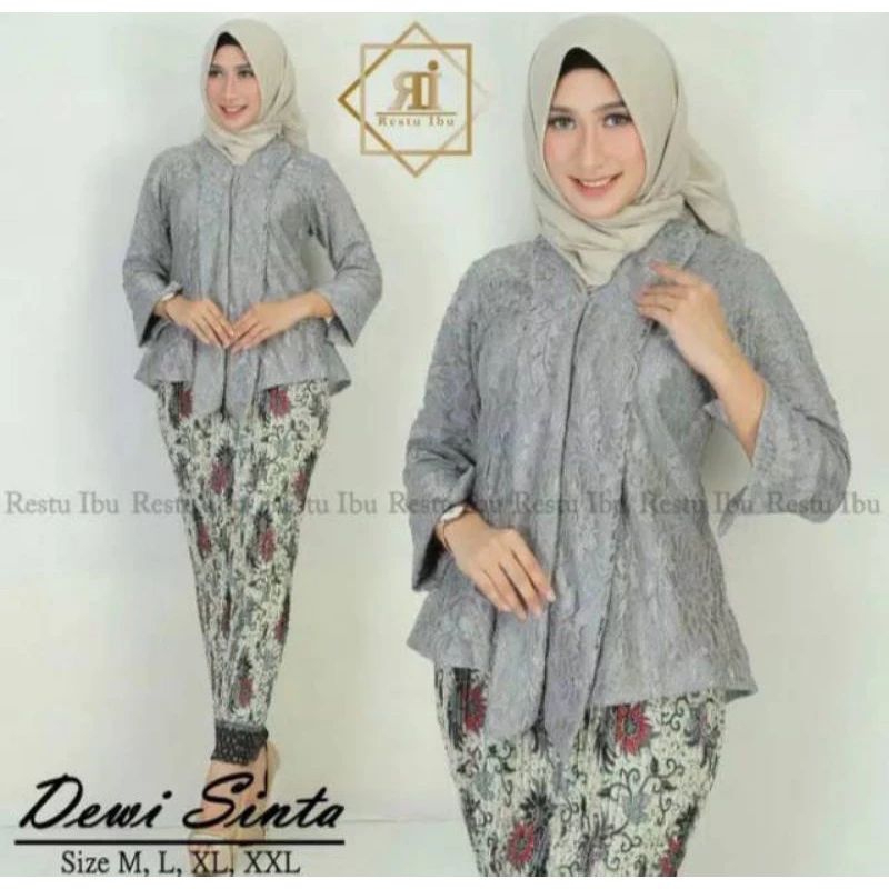 SETELAN KEBAYA FLOY BROKAT PENDEK MIX ROK PLISKET BATIK PANJANG DEWASA / BAJU KEBAYA WANITA MUSLIM M