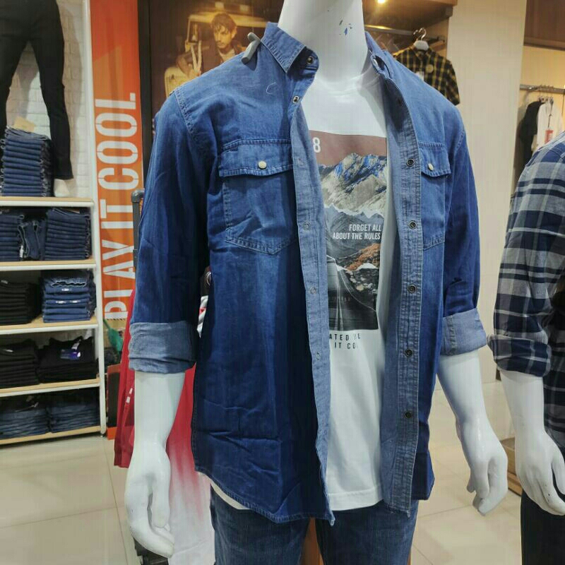 emba kemeja denim / kemeja jeans lengan panjang pria