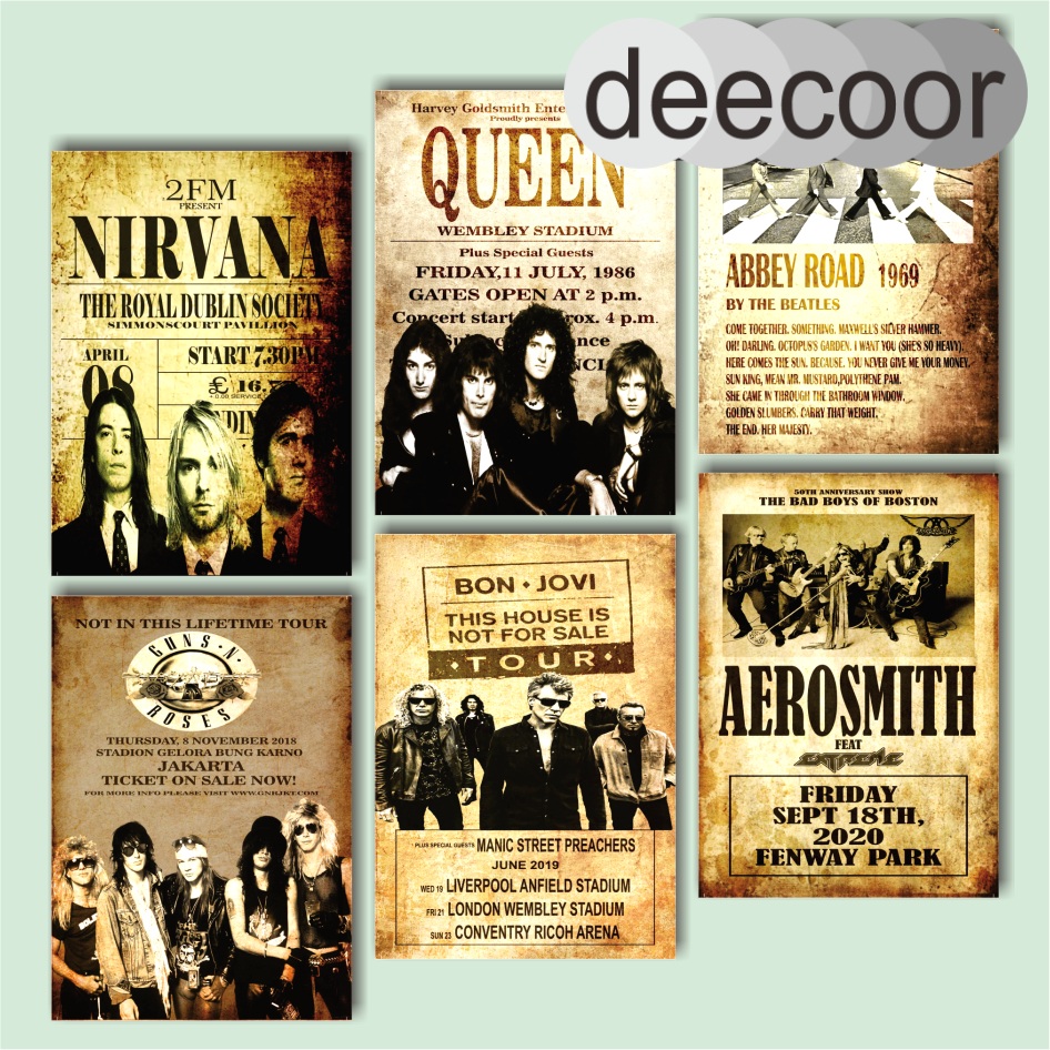 BAND RETRO HIASAN DINDING POSTER KAYU DEKORASI KAMAR BAND MUSIK MUSIC KLASIK