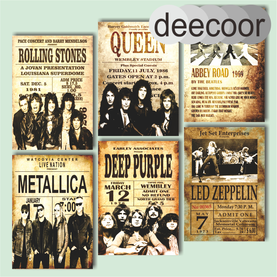 BAND RETRO POSTER KAYU HIASAN DINDING  DEKORASI KAMAR BAND MUSIK MUSIC KLASIK