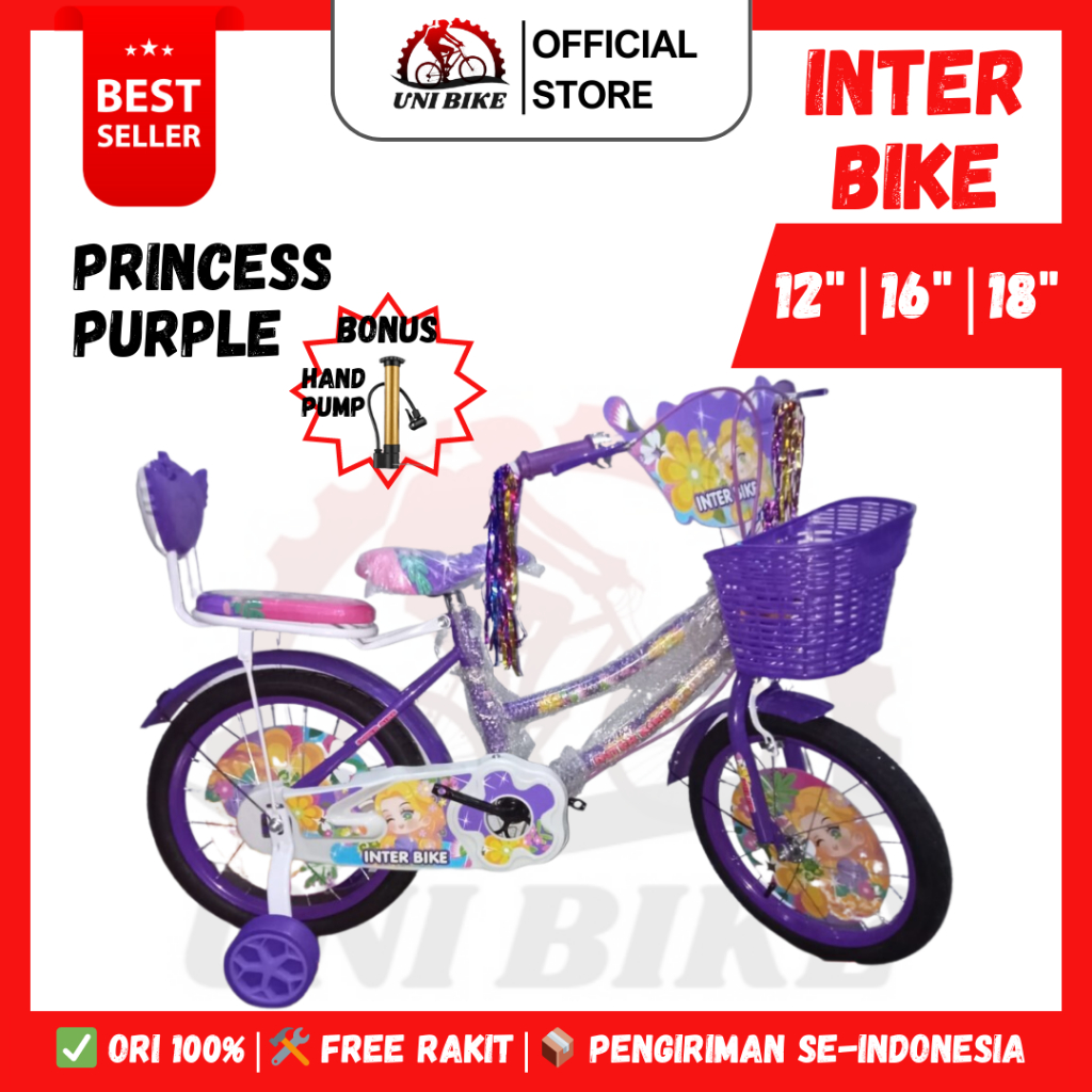 Sepeda anak Perempuan Interbike princess ukuran 12, 16, 18 inch MINI 2-7 tahun