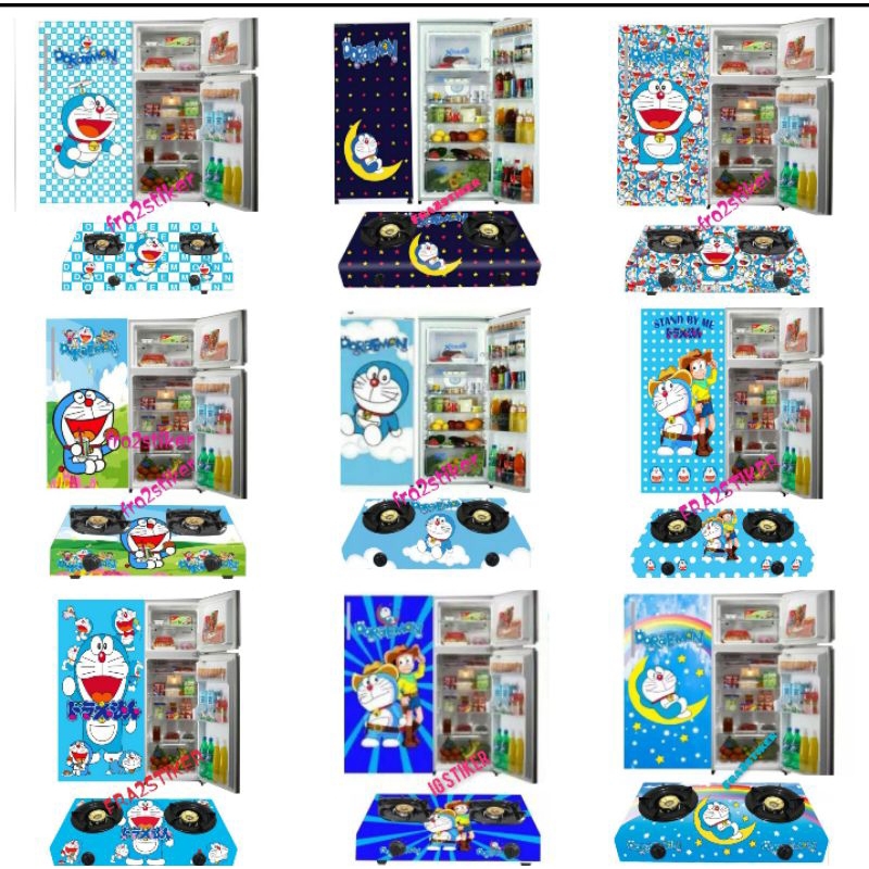 STIKER KULKAS 1 PINTU DAN KOMPOR GAS 2 TUNGKU MOTIF DORAEMON